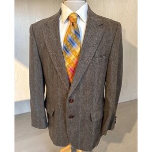 Vintage Austin Manor Tweed Brown Herringbone Donegal Blazer Jacket Mens 43R Wool